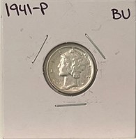 US 1941 BU silver Mercury dime