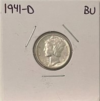 US 1941D BU silver Mercury dime