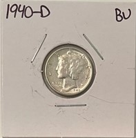 US 1940D BU silver Mercury dime