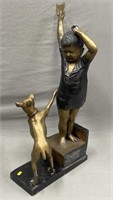 Boy with Dog Bronze Sculpture Signed