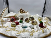 Vintage tree skirt and vintage ornaments