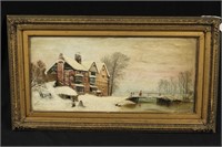 Antique Snow Scenery 1800's Painting