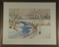 Scott Hartley, Snow Birch Stream, Watercolor