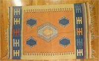 Geometric Zapotec Hand Woven Kilim Rug Orange/Blue