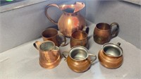 COPPER PITCHER, MOSCOW MULE STEINS, CREAMER/