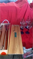 BARBQ GRILL UTENSIL SET AND WINE GLASSES