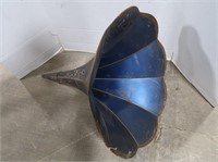 Antique Phonograph Horn-Blue, Flower