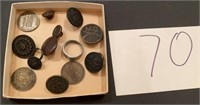 Lot of Military Buttons, Ring, Tokens