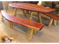 Hand Made Custom Cedar Table with 2 Benches