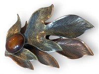 two toned oak leaf brooch