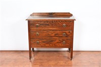 Antique Tiger Oak Chest Of Drawers On Casters