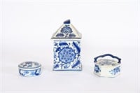 Antique/Vintage Blue & White Porcelain Lidded Jars