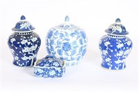 Vintage Blue/White Ginger Jars, Lidded Incense Box