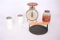 Vintage Hanson Kitchen Scale, Folger's Coffee Jar