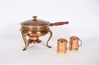 Vintage Copper/ Brass Chafing Dish, S&P Shakers