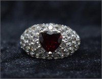 Sterling Silver Red & White Gemstone Ring