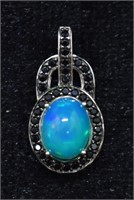 Sterling Silver Black Stone & Opal-type Pendant