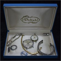 Vintage Watch Parts w/ Vintage Deltah Box