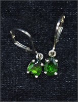 Sterling Silver Green Gemstone Drop Earrings