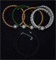 5 pc Stacking Leather & Pearl Bracelets & Necklace