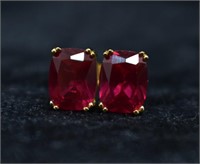 Gold-tone Sterling Red Gemstone Earrings