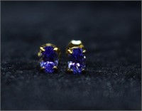 Gold-tone Sterling Purple Gemstone Earrings