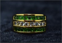 Gold-tone Sterling Green & White Gemstone Ring