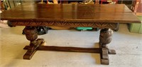 ANTIQUE HEAVY WOOD DINING TABLE
