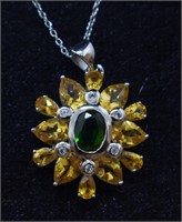 Sterling Silver Yellow & Green Gemstone Necklace