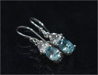 Sterling Silver Blue & White Gemstone Earrings