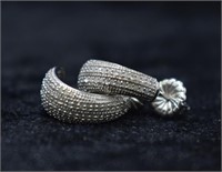 Sterling Silver White Gemstone Demi-Hoop Earrings