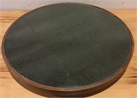 VINTAGE WOOD AND GLASS LAZY SUSAN