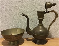 VINTAGE BRASS PITCHER AND BOWL