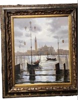 Framed Venice Canal Painting