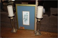 Decorative Candle Sticks, Candles, Floral Picture