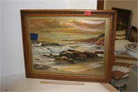 Framed Ocean Print, Very Nice Vintage Wooden Frame