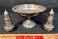 NICE STERLING SILVER SHAKERS & FOOTED COMPOTE