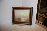 Boat & Seagull Framed Painting Signed