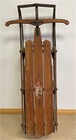 GREAT ANTIQUE WOODEN SLED W METAL RAILS - DECOR