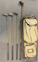 NEAT ANTIQUE GOLF CLUBS AND BAG