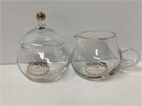 Vintage Glass Creamer and Sugar with Lid