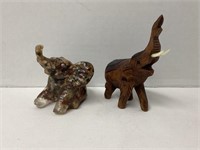 Wood Carved and Stone Formed Elephants