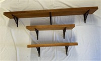 Three Wood Shelves with Metal Scrolled Brackets