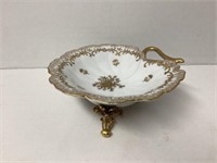 Vintage Porcelain Bowl with Metal Footed Base