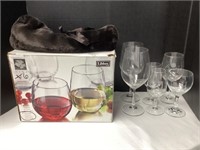 Wine Glasses and Faux Fur Wine Bottle Bag