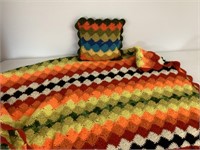 Vintage Hand Crocheted Throw and Pillow