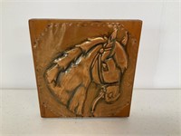 Embossed Copper on Wood Horse Head Bookend