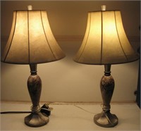 Two 31" Tall Stone Composite Lamps Shown Both Work