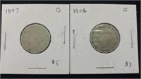 Antique V Nickel Coins 1897/1906