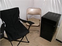2 FOLDING CHAIRS & Metal File Cabinet